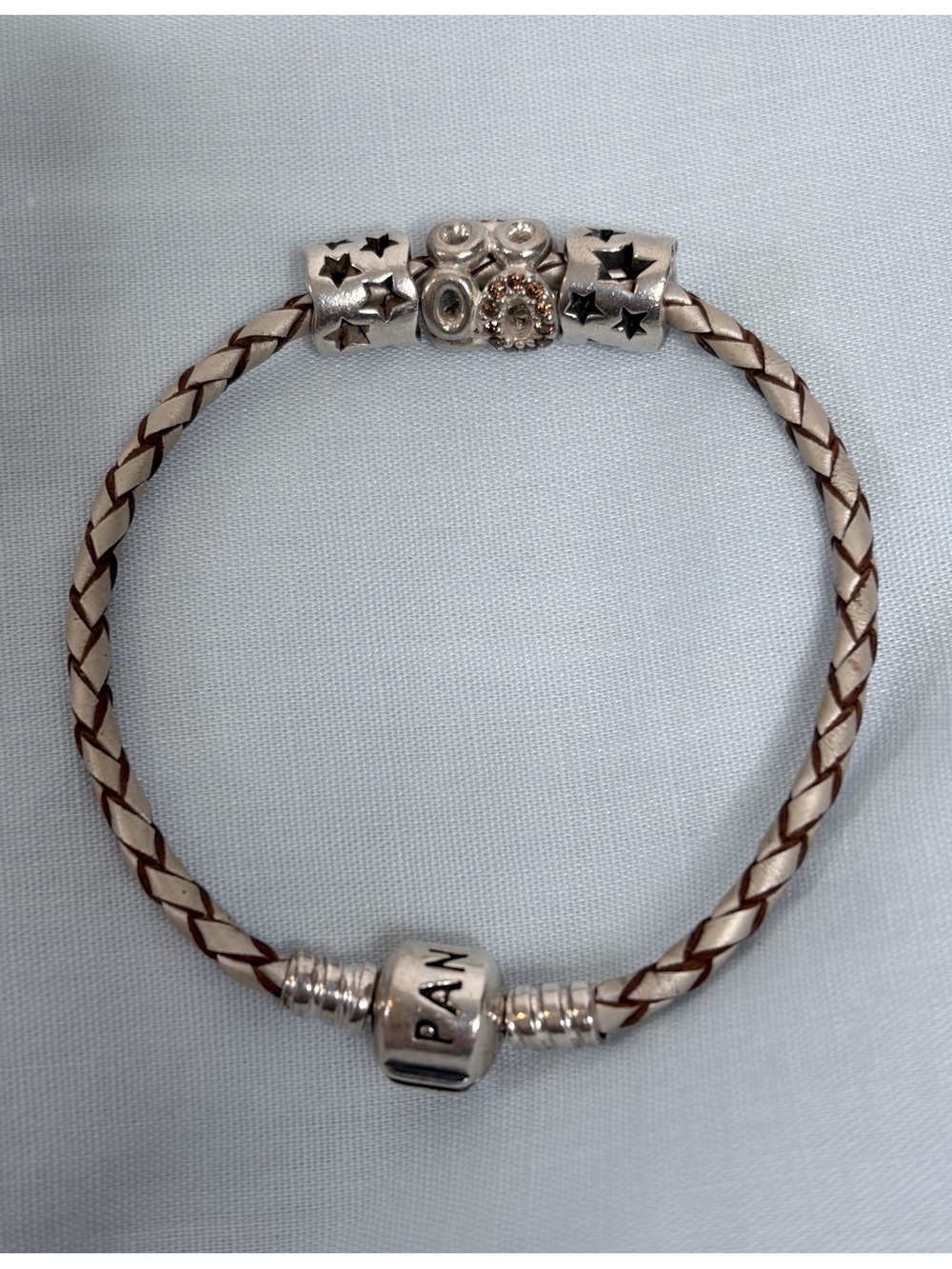 Pandora Two-Tone Braided Leather Bracelet with Star Charms